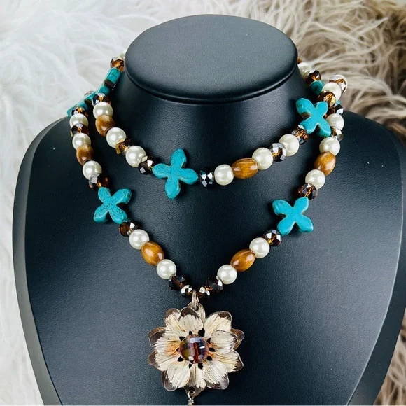 Beautiful weighted bohemian chic long statement necklace